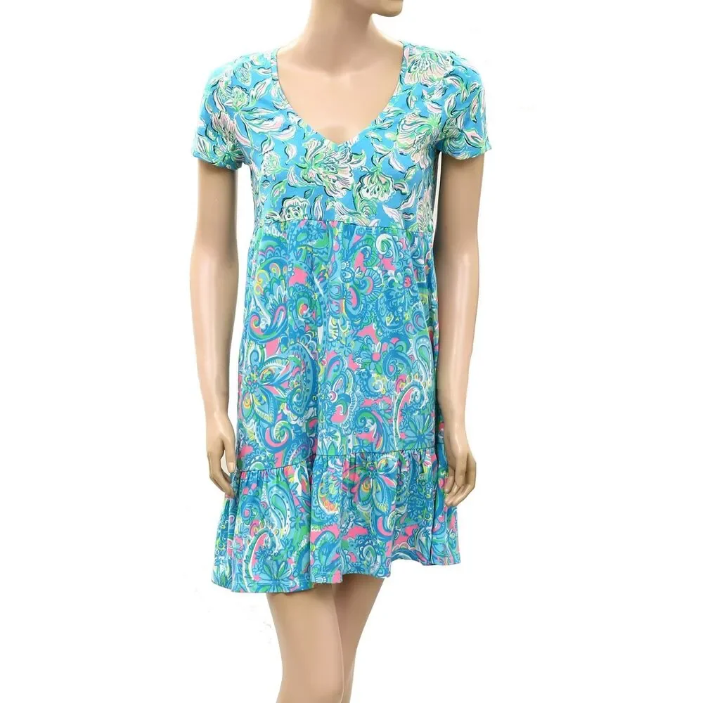 Lilly Pulitzer Floral Paisley Peinted Tiered Swing Mini Dress Cotton S 289511
